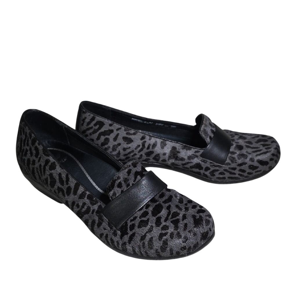 Dansko Oksana Calf Hair Leather Black Leopard Print Loafers Size 37 US 6.5-7